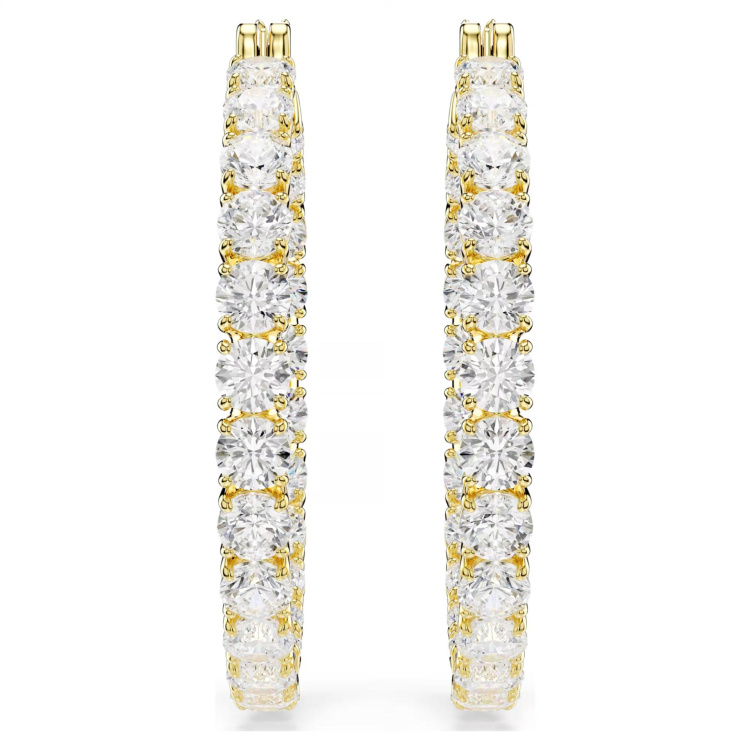 Matrix hoop earrings Round cut, White, Gold-tone plated